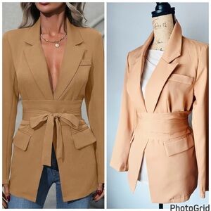 Tan Blazer With Waist Ties NWOT